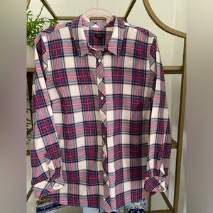 Talbots L Button Front Shirt - Classic Plaid 
Curved hem pre loved